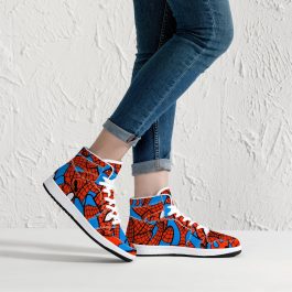 Spidey Pattern High-Top Leather Sneakers - White / Black - Image 14