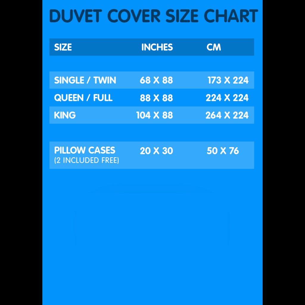 N7 Duvet Cover Set size chart