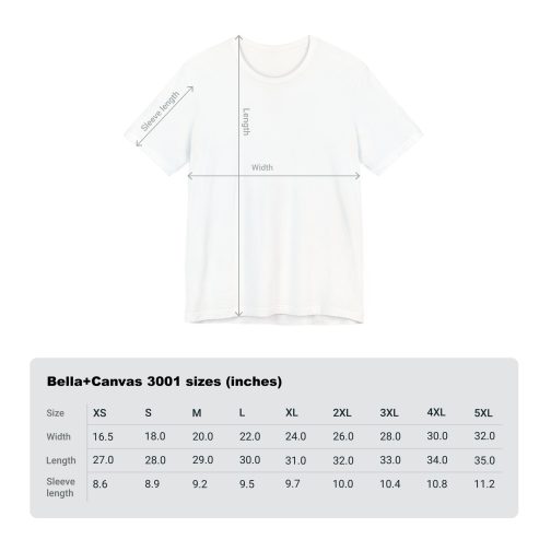 Size Chart - Bella + Canvas 3001 T-Shirt