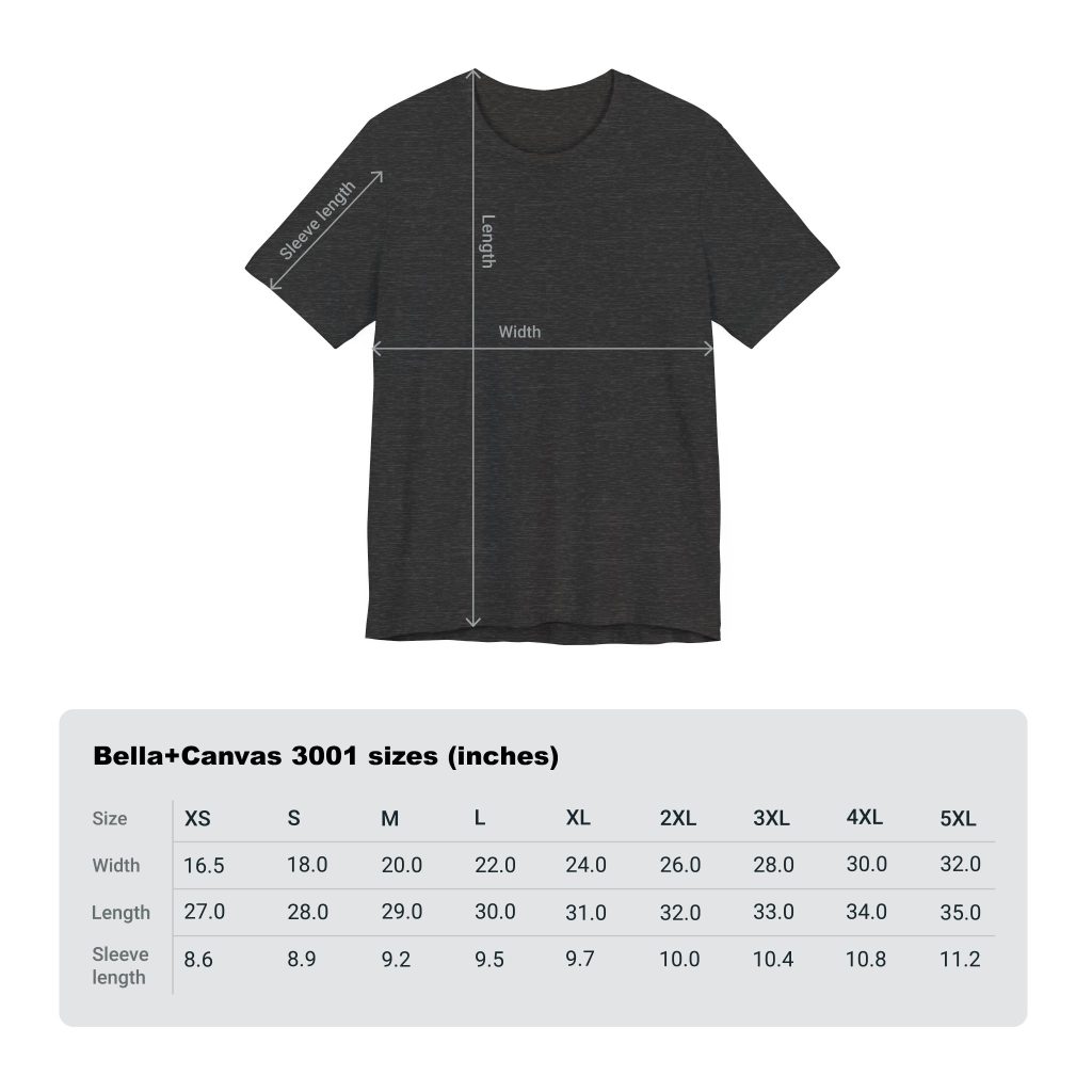 Ocean Software T-Shirt size chart