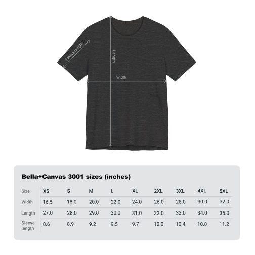 T-Shirt Size Chart Bella+Canvas 3001