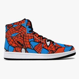 Spidey Pattern High-Top Leather Sneakers - White / Black - Image 1