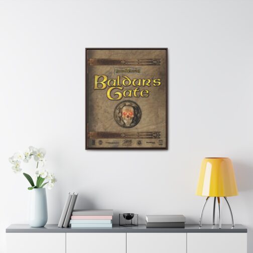 Baldur's Gate framed canvas - room view Baldur's Gate framed canvas shown above a console table