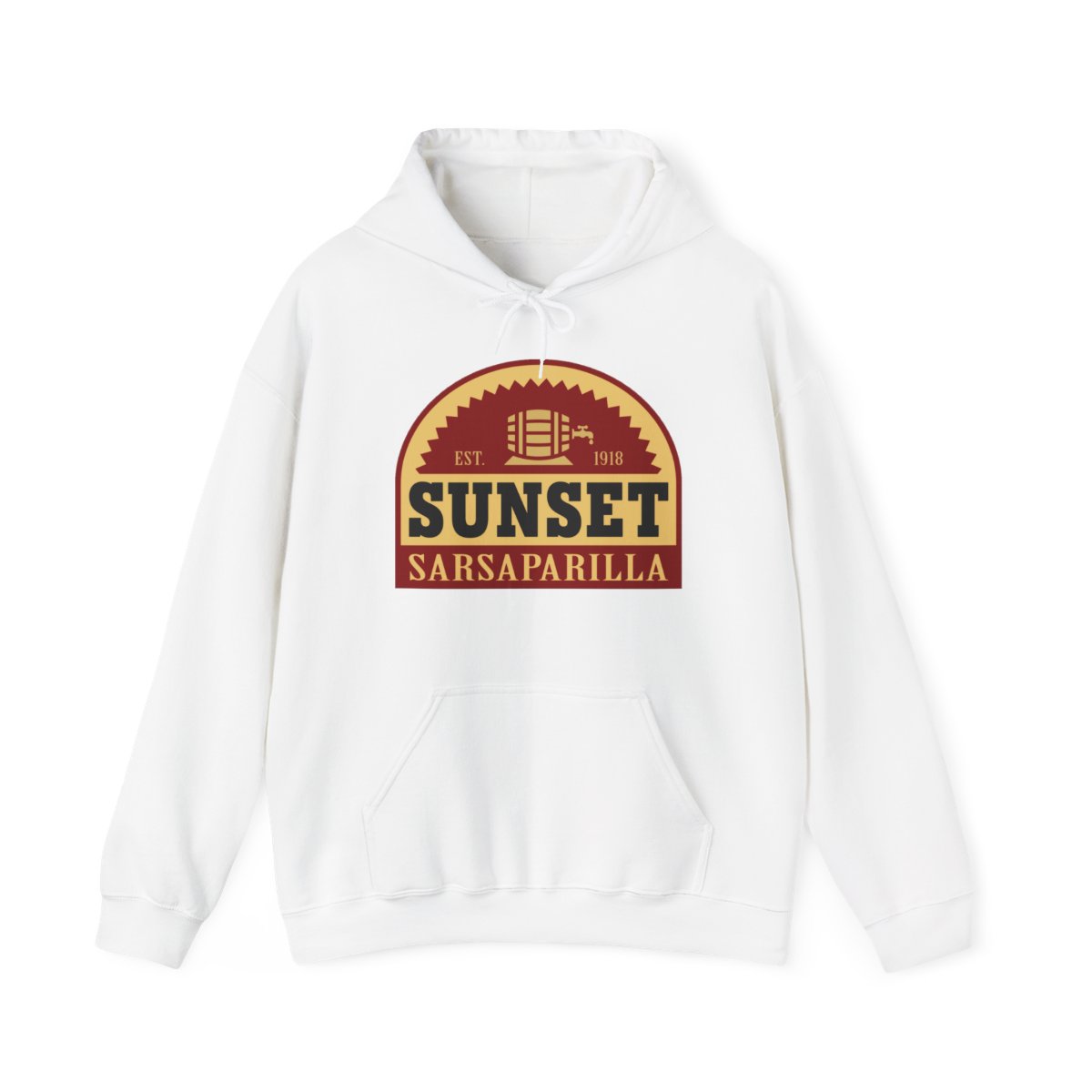 White Sunset Sarsaparilla Gildan 18500 hoodie from Fallout shown front view
