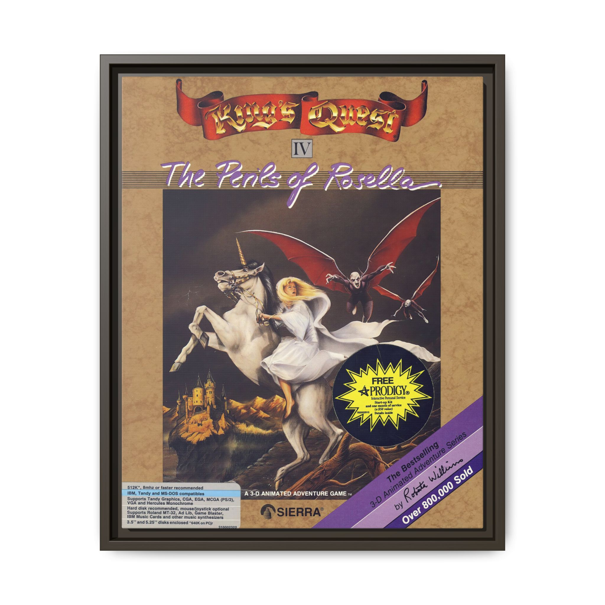 King's Quest IV framed game cover canvas, front view