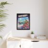 King's Quest V framed game cover canvas, displayed on a wall above a cabinet