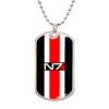 Silver-tone N7 dog tag from Mass Effect, front view with ball chain
