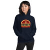 Sunset Sarsaparilla hoodie - navy model view Navy Sunset Sarsaparilla hoodie from Fallout worn by a model