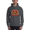 Sunset Sarsaparilla hoodie - dark grey model view Dark Grey Sunset Sarsaparilla hoodie from Fallout worn by a model