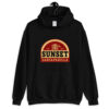 Sunset Sarsaparilla hoodie - black hanger view Black Sunset Sarsaparilla hoodie from Fallout shown from the front on a hanger