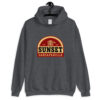 Sunset Sarsaparilla hoodie - dark grey hanger view Dark Grey Sunset Sarsaparilla hoodie from Fallout shown from the front on a hanger