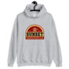 Sunset Sarsaparilla hoodie - grey hanger view Grey Sunset Sarsaparilla hoodie from Fallout shown from the front on a hanger