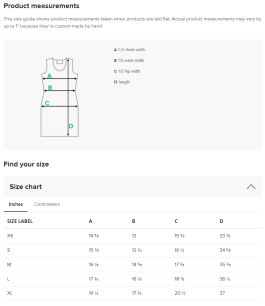 Fitted Dress Size Chart