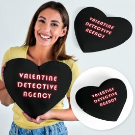 Valentine Detective Agency Black Heart Shaped Pillow - Image 1