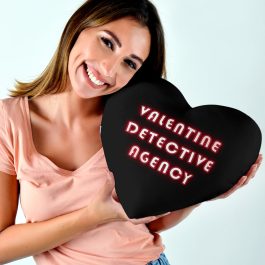 Valentine Detective Agency Black Heart Shaped Pillow - Image 2