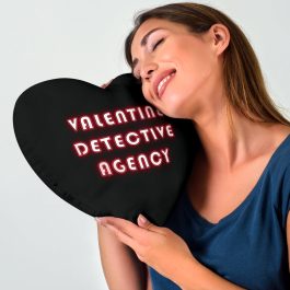Valentine Detective Agency Black Heart Shaped Pillow - Image 3