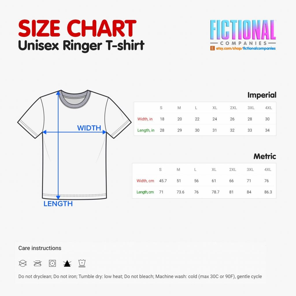 N7 Ringer T-Shirt size chart