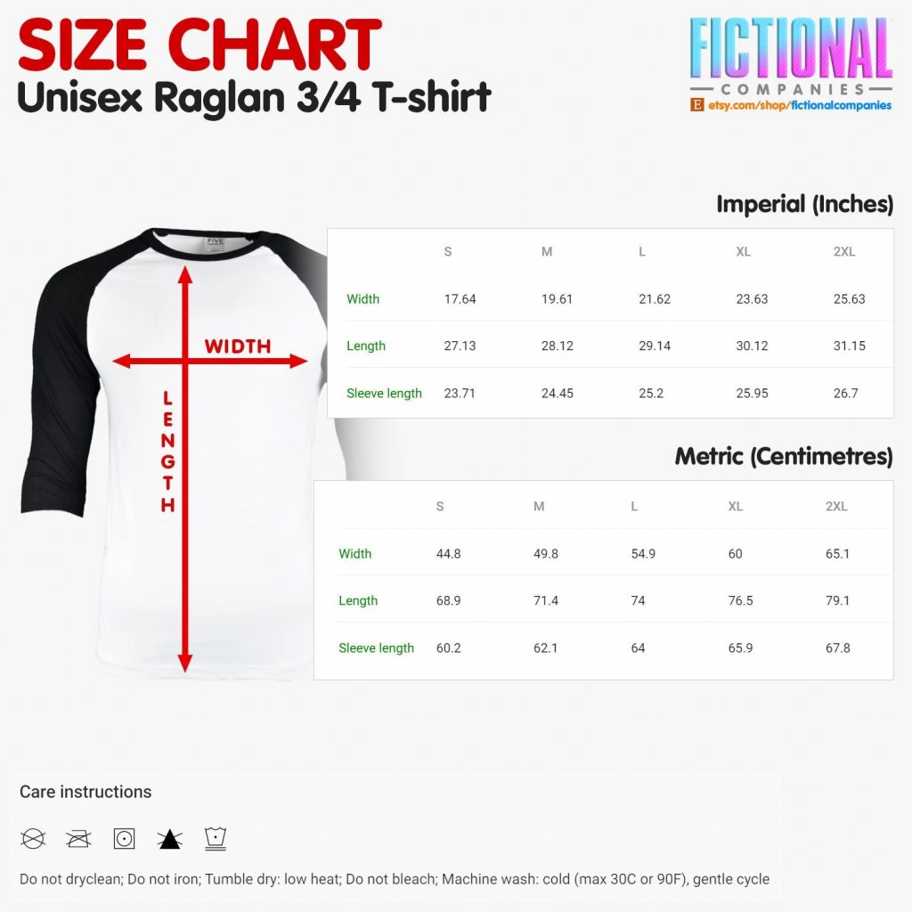 N7 Raglan T-Shirt size chart