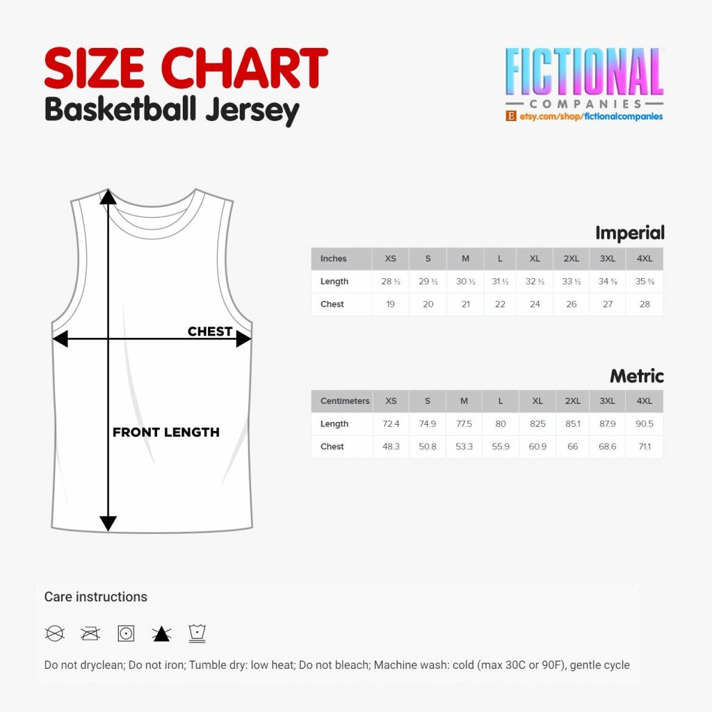 Bel-Air Academy Basketball Jersey size chart