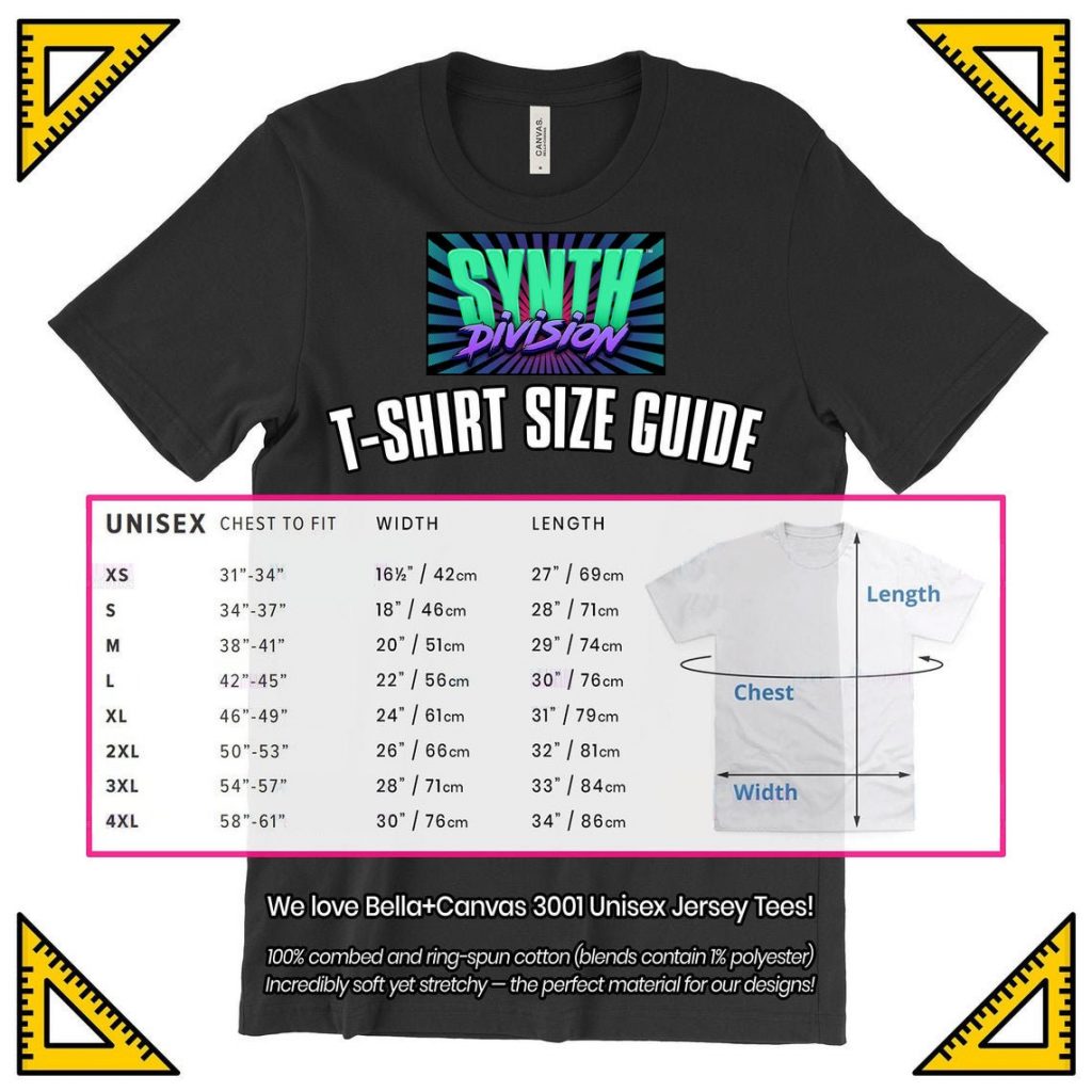 Initech T-Shirt size chart