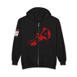 Black Left 4 Dead replica zip hoodie with a red splatter 4 across the front