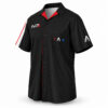 N7 Shirt - alliance sleeve angle Angled view of the N7 shirt showing the Systems Alliance sleeve emblem and printed chest pocket.