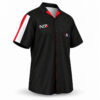 N7 Shirt - stripe sleeve angle Angled front view of the Mass Effect N7 shirt showing the red-and-white sleeve stripe.