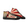 Nuka-Cola Shoes – black soles inner outer Black-trim Nuka-Cola high-tops showing Vault Boy artwork outside and red sunburst print inside