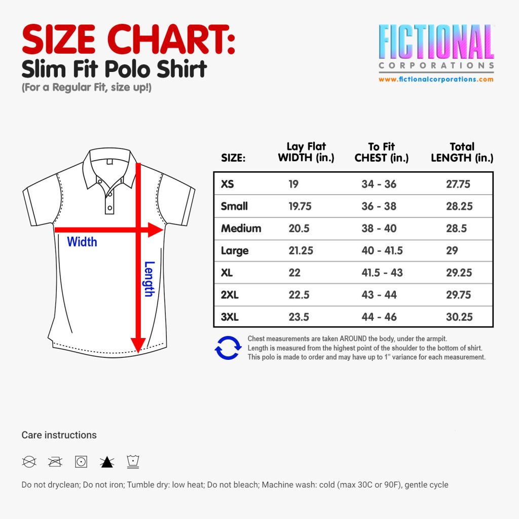 Slim Fit Polo Shirt Size Chart