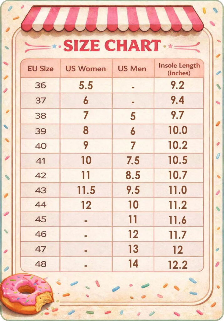 Slocum's Joe Sneakers Shoe Size Chart