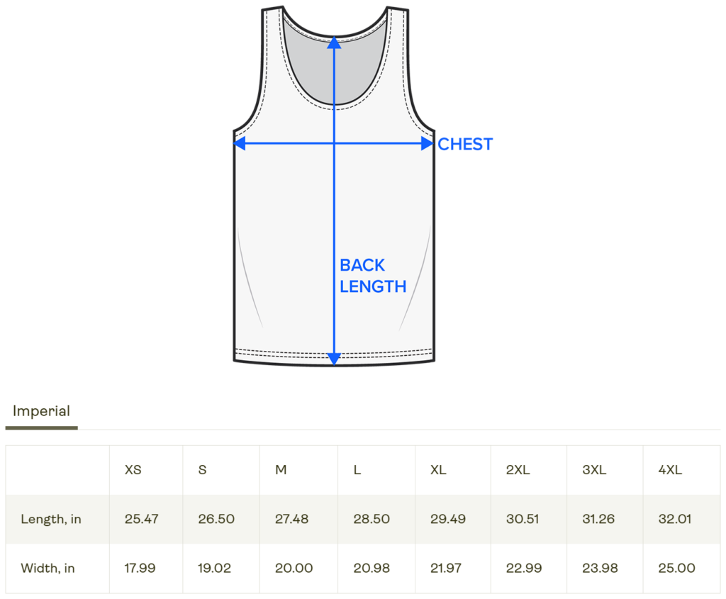 Tank Top Size Chart