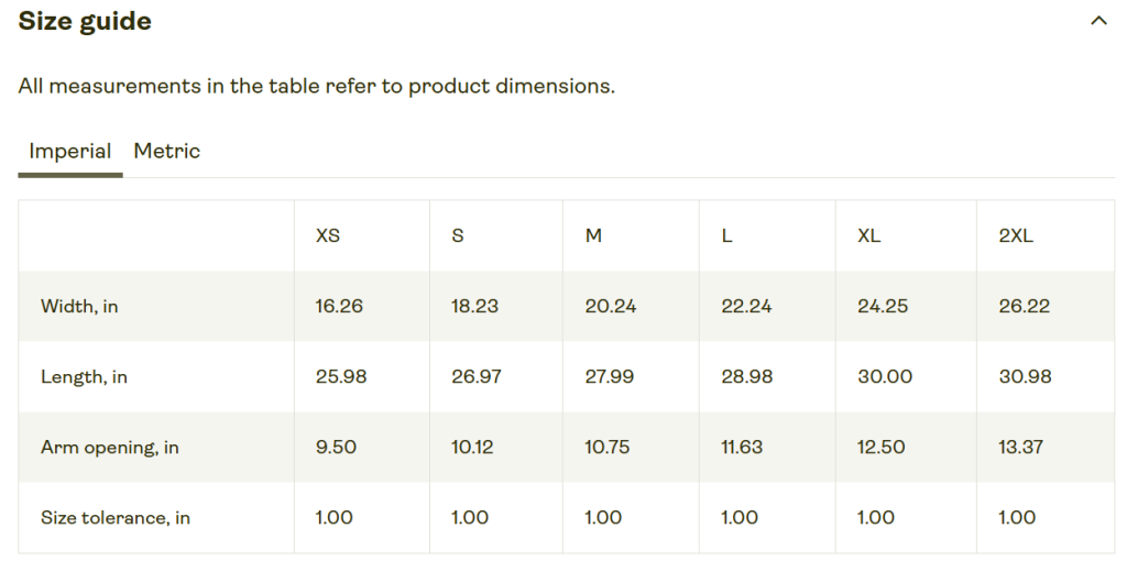 Blue Sun Tank Top size chart