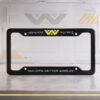 Black Weyland-Yutani License Plate Frame featuring the Weyland-Yutani Corporation logo and motto "Building Better Worlds"